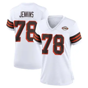 ＃78 Women's Teven Jenkins White Game Cleveland Browns 1946 Collection Alternate Jersey