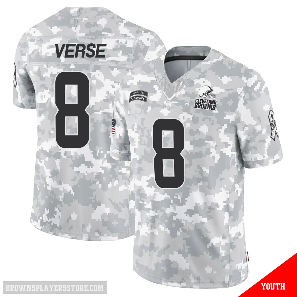 ＃8 Youth Jared Verse Arctic Camo Limited Cleveland Browns 2024 Salute to Service Jersey