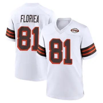 ＃81 Men's Luke Floriea White Game Cleveland Browns 1946 Collection Alternate Jersey