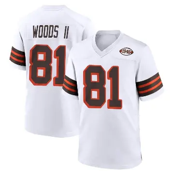＃81 Men's Michael Woods II White Game Cleveland Browns 1946 Collection Alternate Jersey