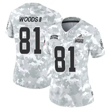 ＃81 Women's Michael Woods II Arctic Camo Limited Cleveland Browns 2024 Salute to Service Jersey