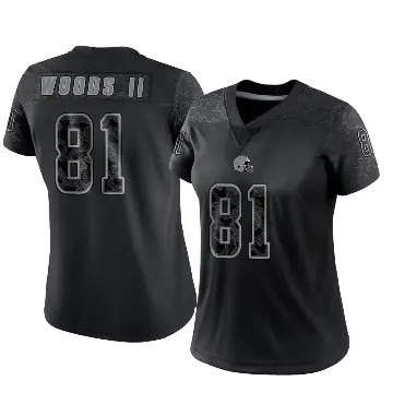 ＃81 Women's Michael Woods II Black Limited Cleveland Browns Reflective Jersey