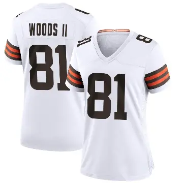 ＃81 Women's Michael Woods II White Game Cleveland Browns Jersey