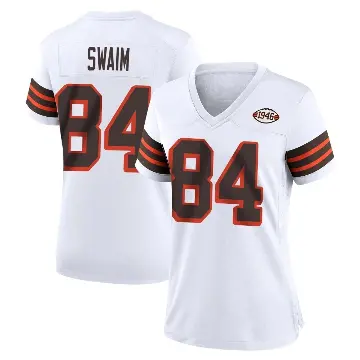 ＃84 Women's Geoff Swaim White Game Cleveland Browns 1946 Collection Alternate Jersey