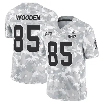 ＃85 Men's Isaiah Wooden Arctic Camo Limited Cleveland Browns 2024 Salute to Service Jersey