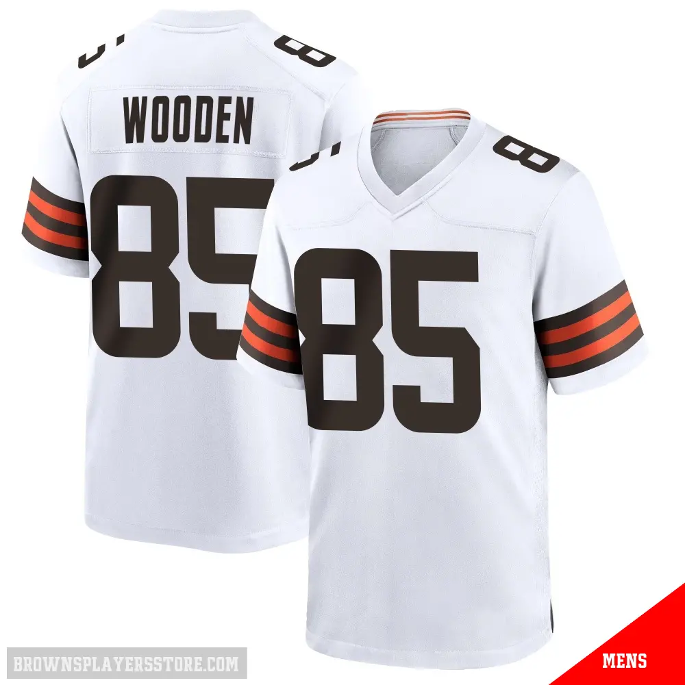 ＃85 Men's Isaiah Wooden White Game Cleveland Browns Jersey