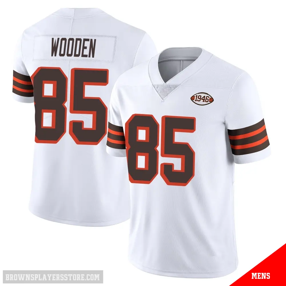 ＃85 Men's Isaiah Wooden White Limited Cleveland Browns Vapor 1946 Collection Alternate Jersey
