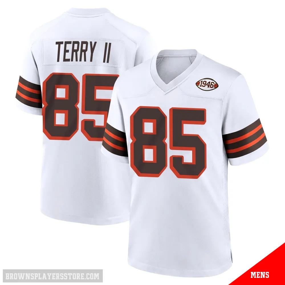 ＃85 Men's Jermaine Terry II White Game Cleveland Browns 1946 Collection Alternate Jersey