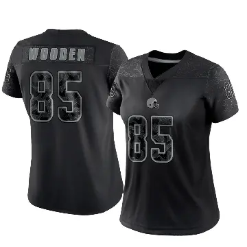＃85 Women's Isaiah Wooden Black Limited Cleveland Browns Reflective Jersey