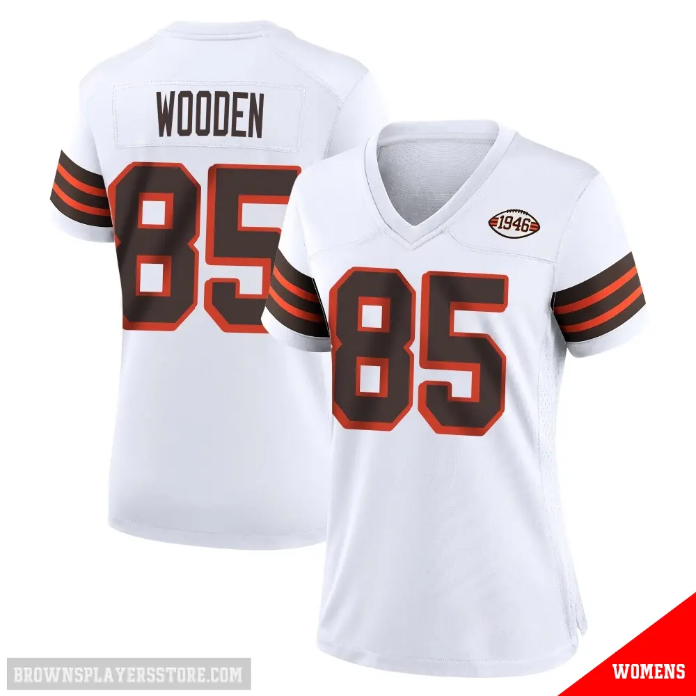 ＃85 Women's Isaiah Wooden White Game Cleveland Browns 1946 Collection Alternate Jersey