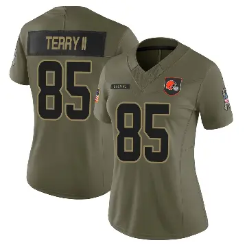 ＃85 Women's Jermaine Terry II Olive Limited Cleveland Browns 2025 Salute to Service Jersey
