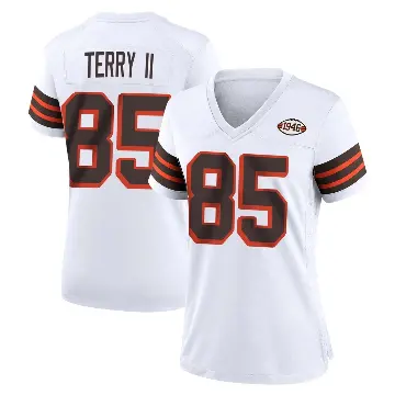 ＃85 Women's Jermaine Terry II White Game Cleveland Browns 1946 Collection Alternate Jersey