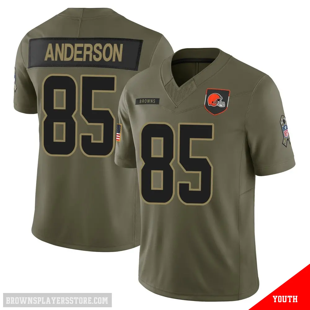 ＃85 Youth Aaron Anderson Olive Limited Cleveland Browns 2025 Salute to Service Jersey