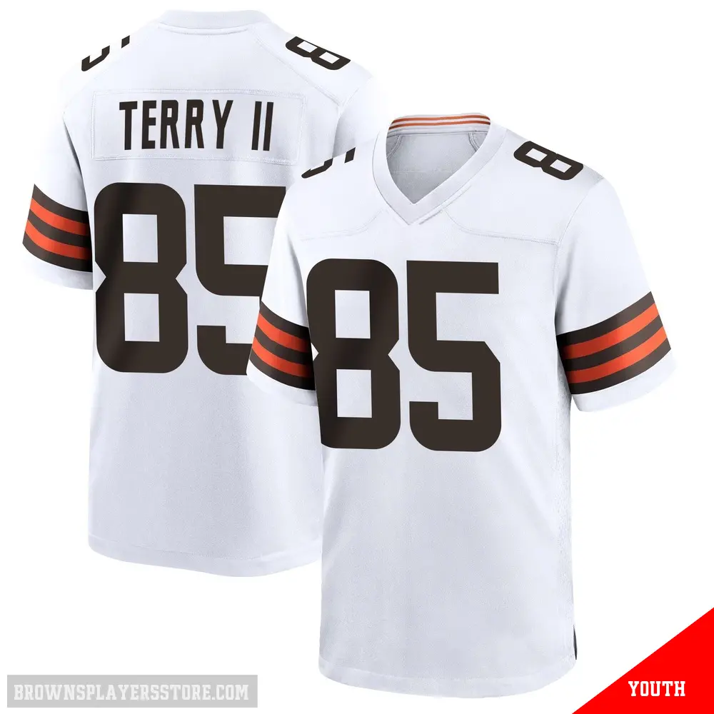 ＃85 Youth Jermaine Terry II White Game Cleveland Browns Jersey
