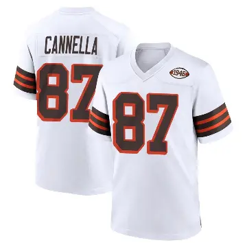 ＃87 Men's Sal Cannella White Game Cleveland Browns 1946 Collection Alternate Jersey