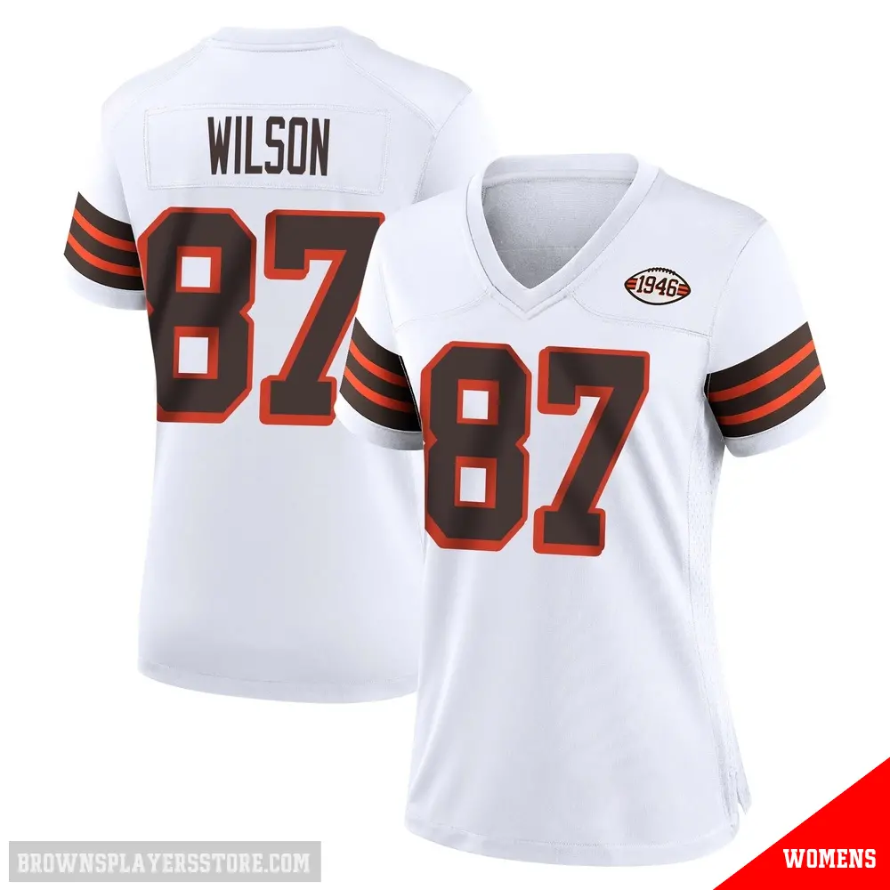 ＃87 Women's Kole Wilson White Game Cleveland Browns 1946 Collection Alternate Jersey