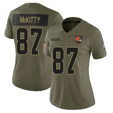 ＃87 Women's Tre' McKitty Olive Limited Cleveland Browns 2025 Salute to Service Jersey