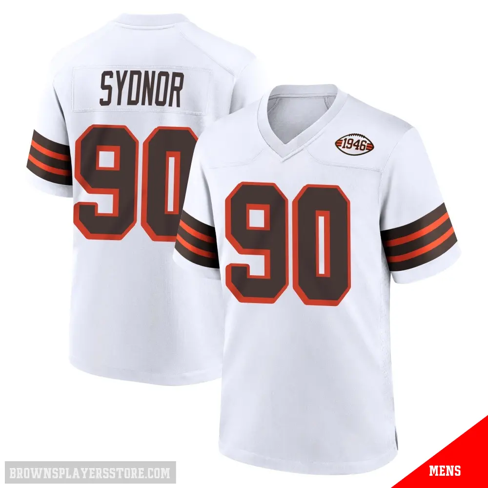 ＃90 Men's Khordae Sydnor White Game Cleveland Browns 1946 Collection Alternate Jersey