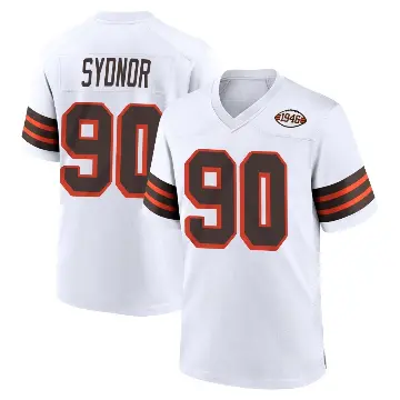 ＃90 Men's Khordae Sydnor White Game Cleveland Browns 1946 Collection Alternate Jersey