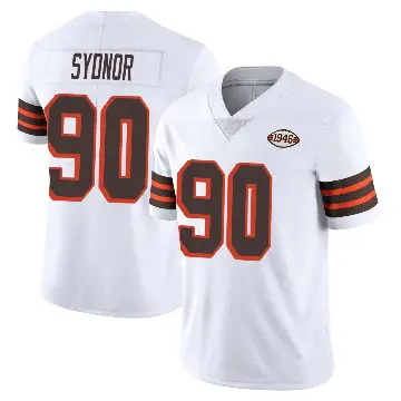 ＃90 Men's Khordae Sydnor White Limited Cleveland Browns Vapor 1946 Collection Alternate Jersey