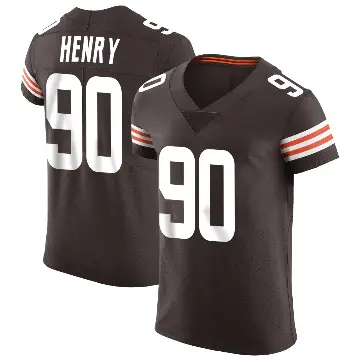 ＃90 Men's KJ Henry Brown Elite Cleveland Browns Vapor Jersey