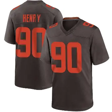 ＃90 Men's KJ Henry Brown Game Cleveland Browns Alternate Jersey