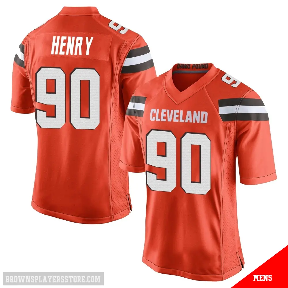 ＃90 Men's KJ Henry Orange Game Cleveland Browns Alternate Jersey