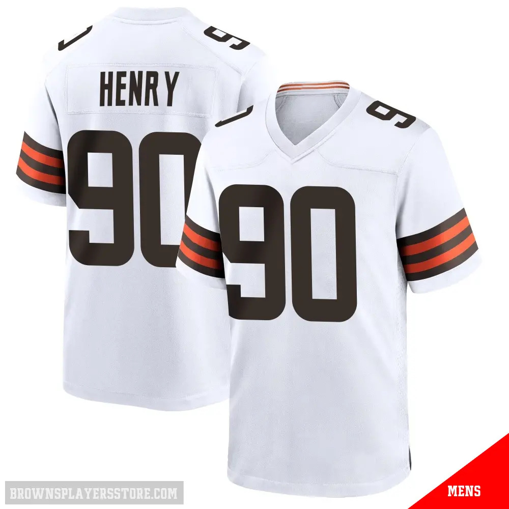 ＃90 Men's KJ Henry White Game Cleveland Browns Jersey