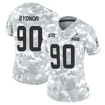 ＃90 Women's Khordae Sydnor Arctic Camo Limited Cleveland Browns 2024 Salute to Service Jersey