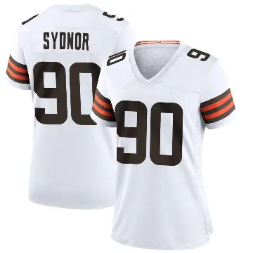 ＃90 Women's Khordae Sydnor White Game Cleveland Browns Jersey