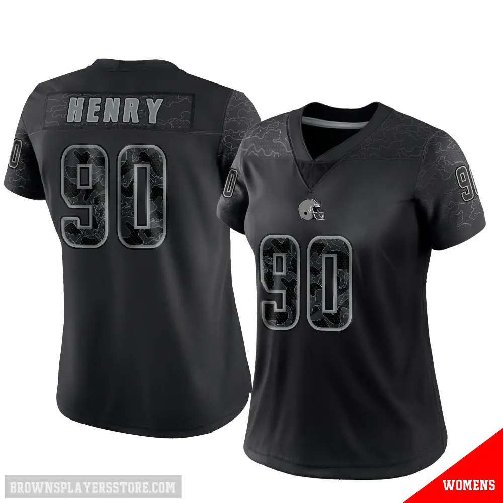 ＃90 Women's KJ Henry Black Limited Cleveland Browns Reflective Jersey