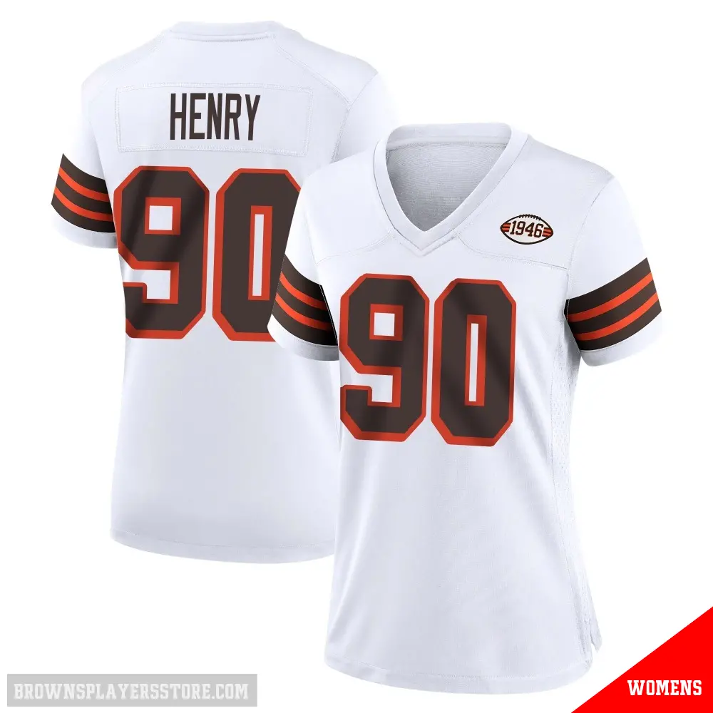 ＃90 Women's KJ Henry White Game Cleveland Browns 1946 Collection Alternate Jersey