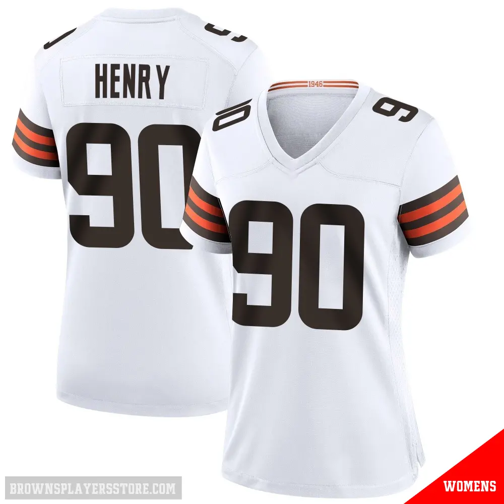 ＃90 Women's KJ Henry White Game Cleveland Browns Jersey