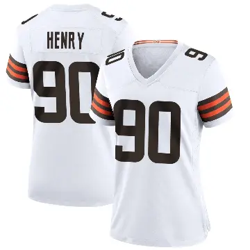 ＃90 Women's KJ Henry White Game Cleveland Browns Jersey