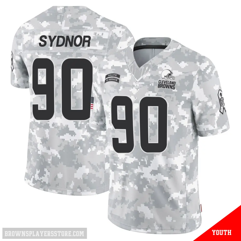 ＃90 Youth Khordae Sydnor Arctic Camo Limited Cleveland Browns 2024 Salute to Service Jersey