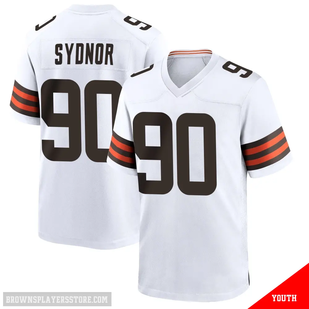 ＃90 Youth Khordae Sydnor White Game Cleveland Browns Jersey