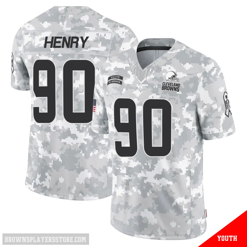 ＃90 Youth KJ Henry Arctic Camo Limited Cleveland Browns 2024 Salute to Service Jersey