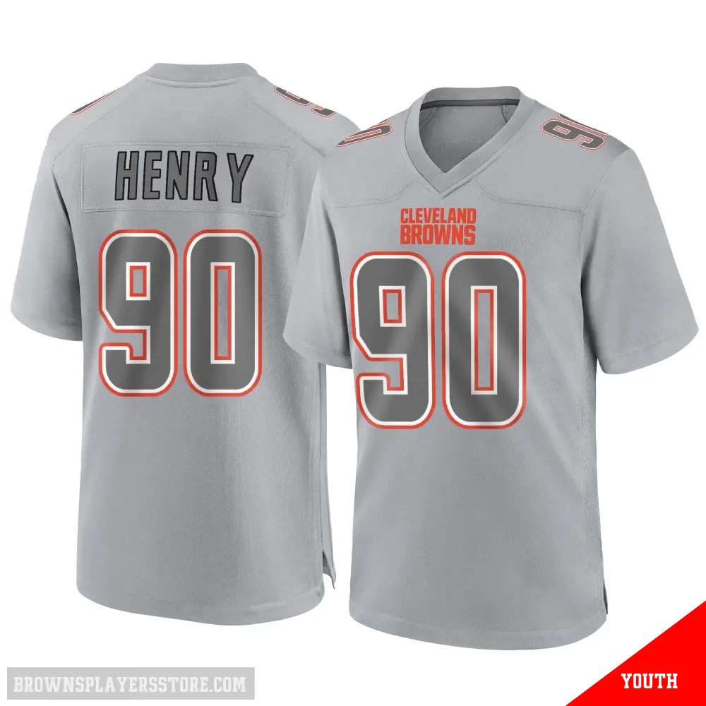 ＃90 Youth KJ Henry Gray Game Cleveland Browns Atmosphere Fashion Jersey