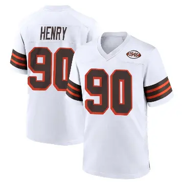 ＃90 Youth KJ Henry White Game Cleveland Browns 1946 Collection Alternate Jersey