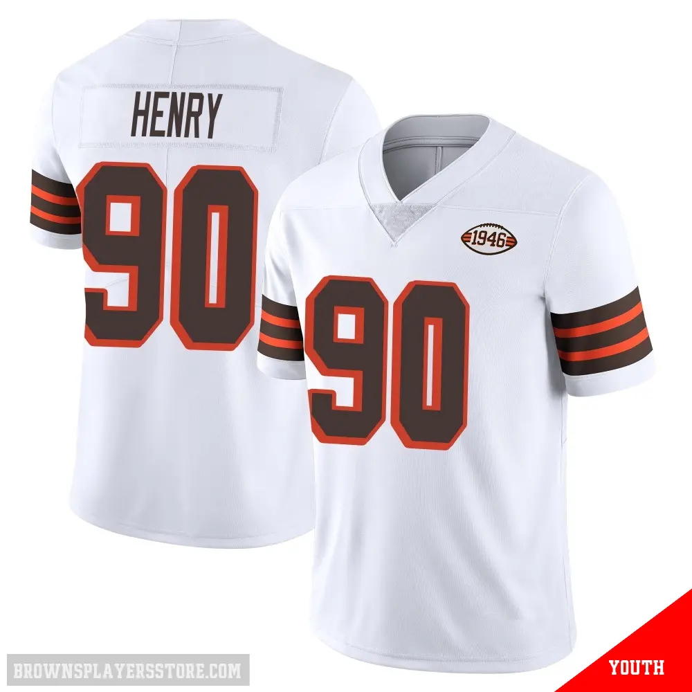 ＃90 Youth KJ Henry White Limited Cleveland Browns Vapor 1946 Collection Alternate Jersey