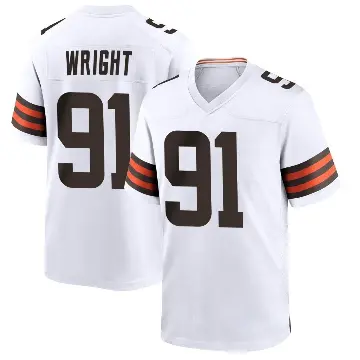 ＃91 Men's Alex Wright White Game Cleveland Browns Jersey