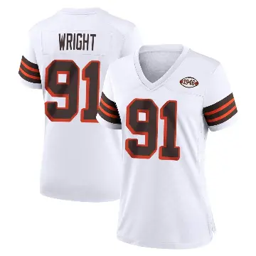 ＃91 Women's Alex Wright White Game Cleveland Browns 1946 Collection Alternate Jersey