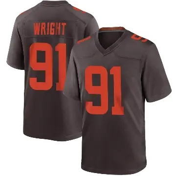 ＃91 Youth Alex Wright Brown Game Cleveland Browns Alternate Jersey