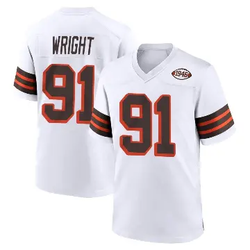 ＃91 Youth Alex Wright White Game Cleveland Browns 1946 Collection Alternate Jersey