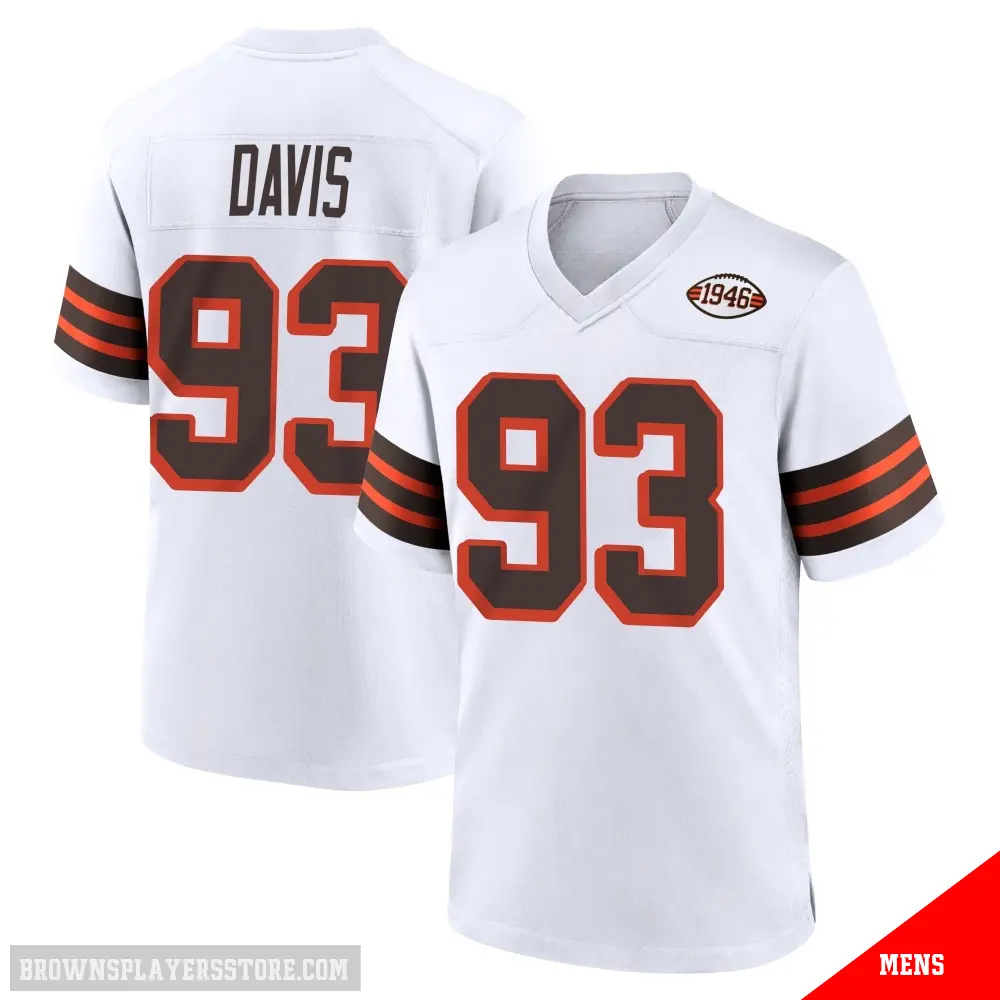 ＃93 Men's Kalia Davis White Game Cleveland Browns 1946 Collection Alternate Jersey