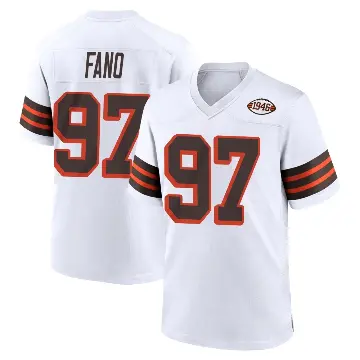 ＃97 Men's Logan Fano White Game Cleveland Browns 1946 Collection Alternate Jersey