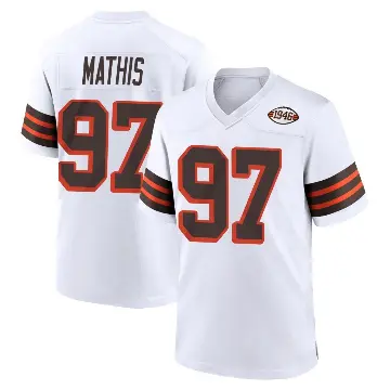 ＃97 Men's Ochaun Mathis White Game Cleveland Browns 1946 Collection Alternate Jersey