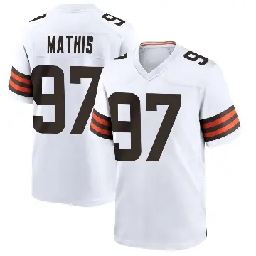 ＃97 Men's Ochaun Mathis White Game Cleveland Browns Jersey