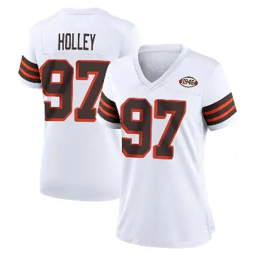 ＃97 Women's Ralph Holley White Game Cleveland Browns 1946 Collection Alternate Jersey