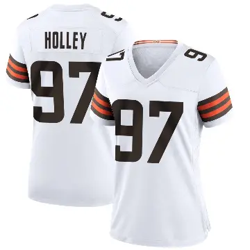 ＃97 Women's Ralph Holley White Game Cleveland Browns Jersey